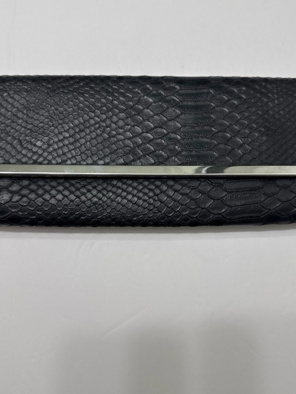 Express Black Faux Snakeskin Clutch with Silver Trim